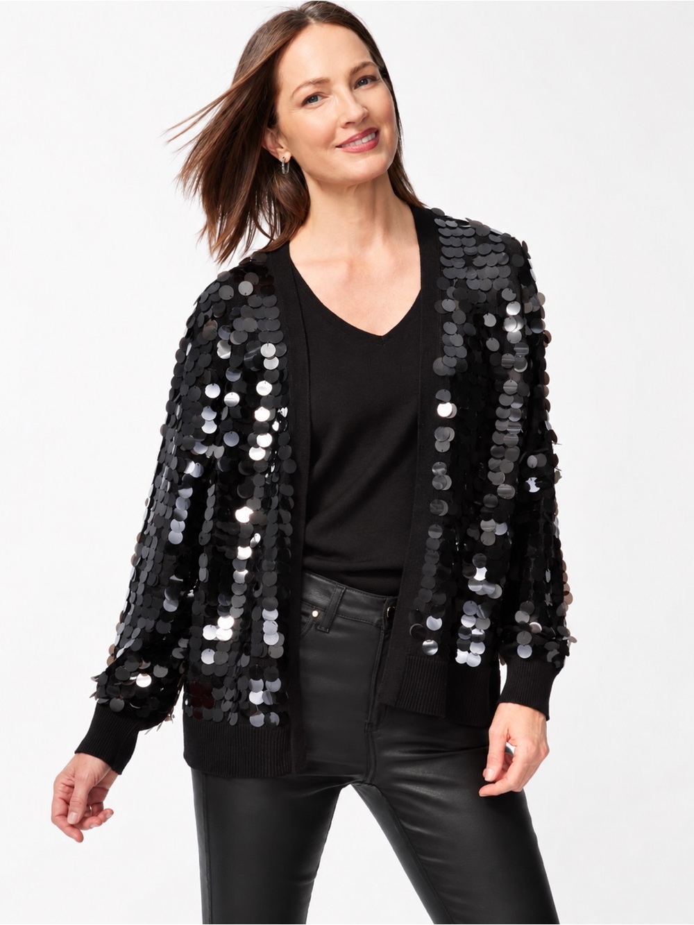 Chico’s Sequin Cardigan Sweater Black Size 1/Medium